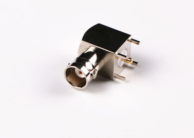 Nickel Plated BNC Solder Connector , Crimp Antenna Connector Right Angle
