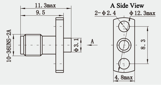 Gold Plated SSMA Female 2-hole Flange RF Connector for 2#Semi-rigid/Semi-flexible Cable