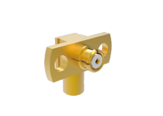 50Ω 18GHz एसएमपी महिला एसएमपी जैक राइट एंगल 2 होल फ्लैंज एयरोस्पेस आरएफ कनेक्टर्स .086 केबल के लिए मेटिंग